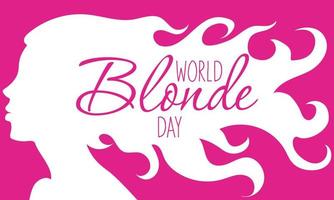 World Blonde Day. The silhouette of a beautiful woman with hair flowing in the wind. Template for postcards, greetings, flyers, banners for beauty salons, hairdressers. Barbie color with white outline vector