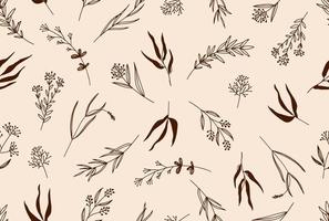 Seamless floral pattern with one line flowers. Vector hand drawn illustration.