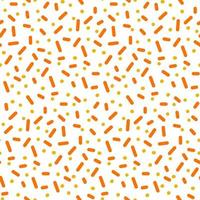 A pattern with orange festive sprinkling in the form of sticks and dots. Seamless glaze for donuts. Vector illustration for decoration of holidays, parties, birthdays, invitations. Gift packaging