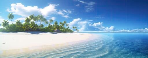 tropical paradise beach with white sand and coco palms travel tourism wide panorama background concept. . photo