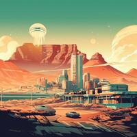 Illustration of Exoplanet fantastic landscape. Beautiful views of the mountains and sky with unexplored planets. . photo