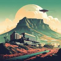 Illustration of Exoplanet fantastic landscape. Beautiful views of the mountains and sky with unexplored planets. . photo