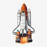 Cartoon rocket space ship take off, isolated illustration. spaceship icon logo. . photo