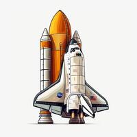 Cartoon rocket space ship take off, isolated illustration. spaceship icon logo. . photo