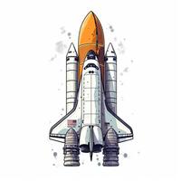 dibujos animados cohete espacio Embarcacion tomar apagado, aislado vector ilustración. astronave icono logo. generativo ai. foto