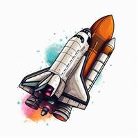 Cartoon rocket space ship take off, isolated illustration. spaceship icon logo. . photo