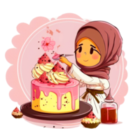 cute Muslim girl with birthday cake png