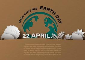 Environment of nature on green global with the Earth day slogan in poster's campaign of Earth day by paper cut style and vector design on brown recycle paper pattern background.