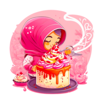 kid muslim girl with birthday cake png