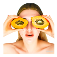 femmes avec kiwi fruit sur yeux png