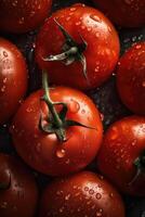 Fresh tomatoes in drops of dew as a background. . photo