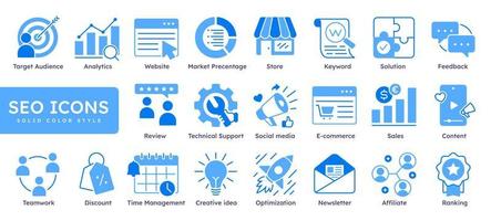 seo icon set solid style design vector