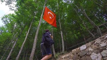 The young man walks in the forests of Turkey. The traveler young man walks in the green forests of Turkey. video
