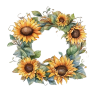 Sunflower wreath watercolor, png