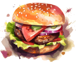 mão desenhado aguarela Hamburger queijo legumes ilustração png