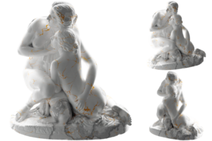 Bathing Girls Statue in Gold and Marble - Perfect for Fashion and graphic design png