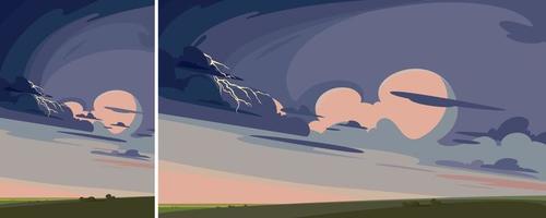 Thunderstorm at sunset. Nature landscape in different formats. vector