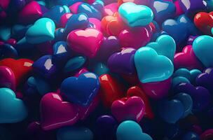 Colorful heart shape balloon with blue sky. Valentine's day background with heart shaped balloons. . photo