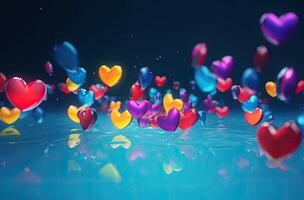 Colorful heart shape balloon with blue sky. Valentine's day background with heart shaped balloons. . photo