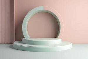 Background 3d with stage product shape podium. 3d background products display podium with pastel color background. 3d rendering podium. stand to show display illustration. photo
