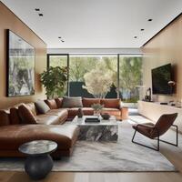 grande lujo moderno brillante interiores vivo habitación. generativo ai. foto