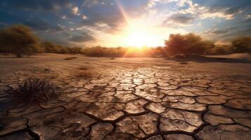 Land with dry and cracked ground. Desert,Global warming background.Conceptual image of climate change. . photo