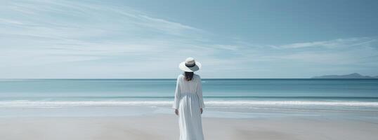 Portrait beautiful young asian woman on the beach and relax leisure around beach sea ocean in travel vacation. . photo