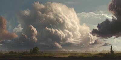 Storm clouds gather over a road that leads into the distance, creating a very dramatic landscape. . photo