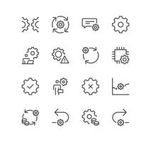 Set of gear related icons, engineering, process, settings and linear variety vectors. vector