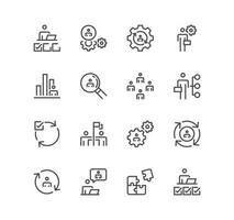 Set of business management related icons, inspector, personal quality, employee management and linear variety vectors. vector