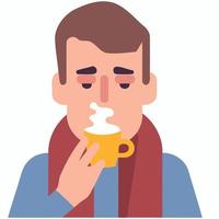 sick man with flu with scarf and cup vector