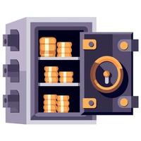 metallic safe with golden coins vector