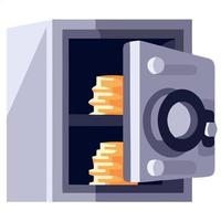 metallic safe with golden coins vector