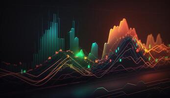 generativo ai, valores mercado gráfico líneas, financiero grafico en tecnología resumen antecedentes representar financiero crisis, financiero fusión de un reactor. tecnología concepto, comercio mercado concepto. foto