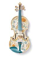 , beautiful musical instrument violin, brooch, opal stone and golden color palette isolated on white background. Bijouterie, jewelry close up photo