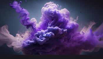 , Flowing lavender violet liquid and smoke with splashes. Bright fluid banner, 3D effect, modern macro realistic abstract background illustration, ink in water effect. photo