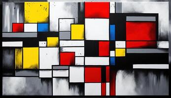 , cubist painted abstract colorful rectangles in mondrian style background. Trendy geometric design. photo