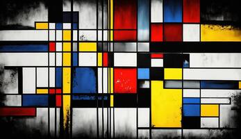 , cubist painted abstract colorful rectangles in mondrian style background. Trendy geometric design. photo