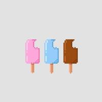 bitten ice cream set with different flavor in pixel art style vector