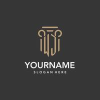 WJ logo monogram with pillar style design vector