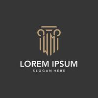 WM logo monogram with pillar style design vector