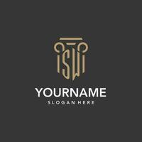 SW logo monogram with pillar style design vector