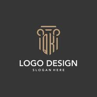 QK logo monogram with pillar style design vector