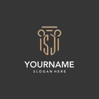 SJ logo monogram with pillar style design vector