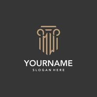MW logo monogram with pillar style design vector