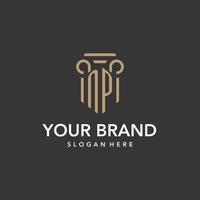 NP logo monogram with pillar style design vector