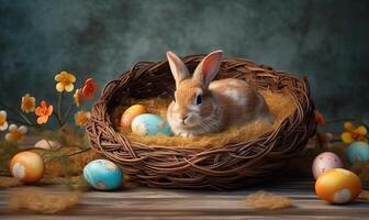 contento Pascua de Resurrección fiesta linda Conejo animal ai generado digital gracioso ilustración foto