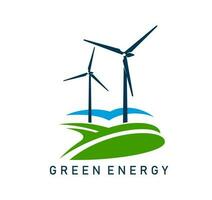 Wind turbine emblem, green clean energy icon vector