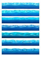 Cartoon game water surface, ocean or sea waves vector