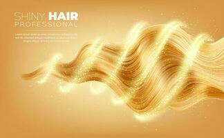 Woman hair protect shampoo, blond hair strand wave vector